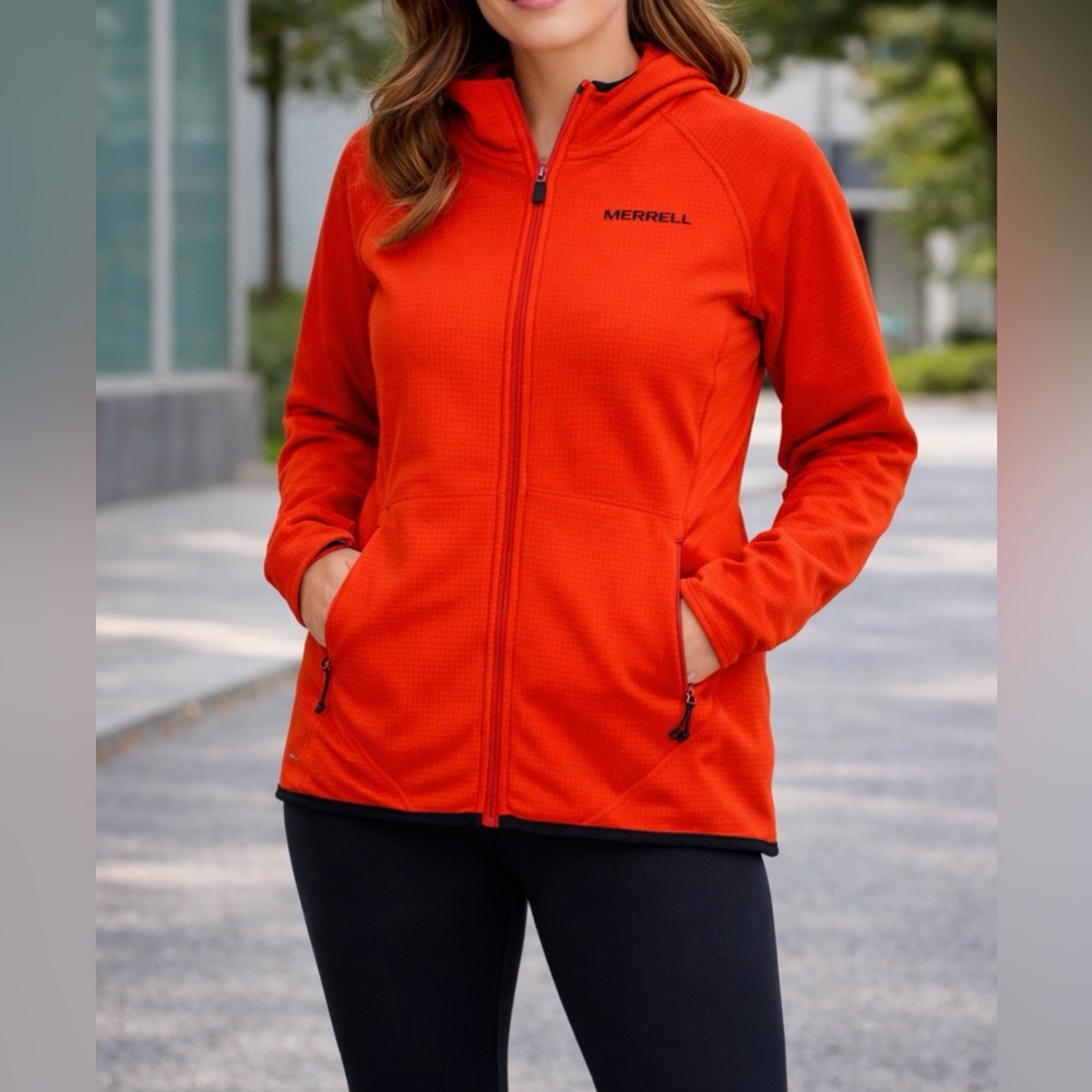 Merrell Full Zip Athletic Jacket Orange Lightweight Hooded Outdoor EUC